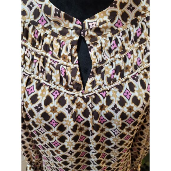 Loft Blouse Women's Size XS Multicolor Geometric Print Long Sleeve Keyhole Top - Picture 5 of 11